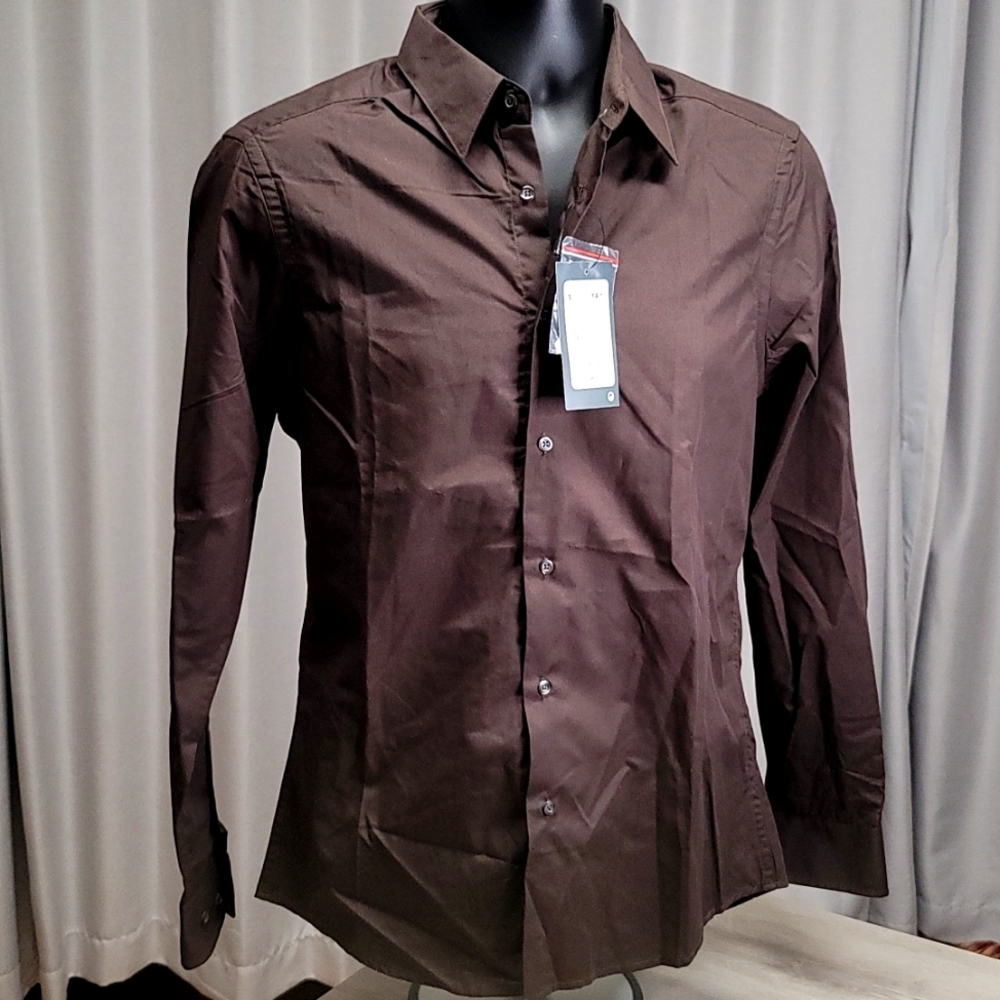 H&M Easy Iron dress SLIM FIT shirt brown.